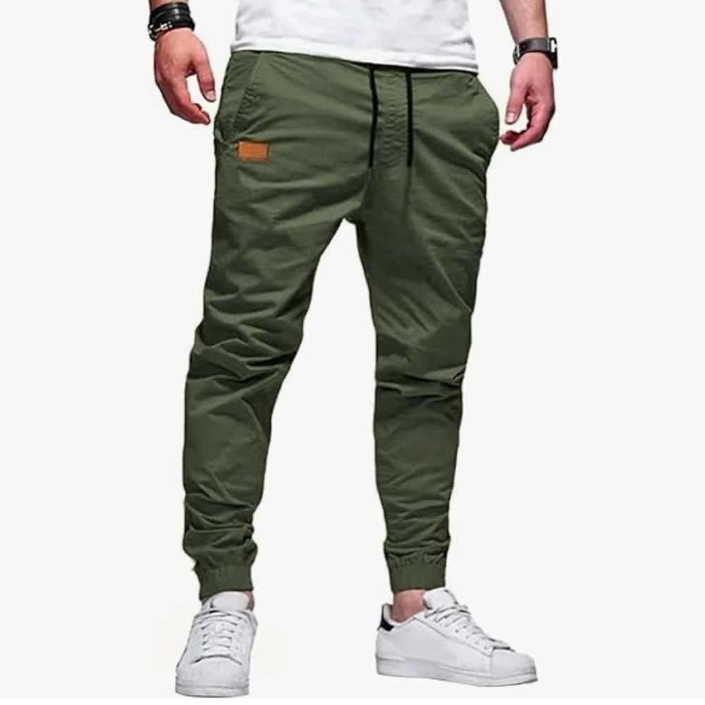Men’s Casual Twill Chino Army Green Joggers Pants